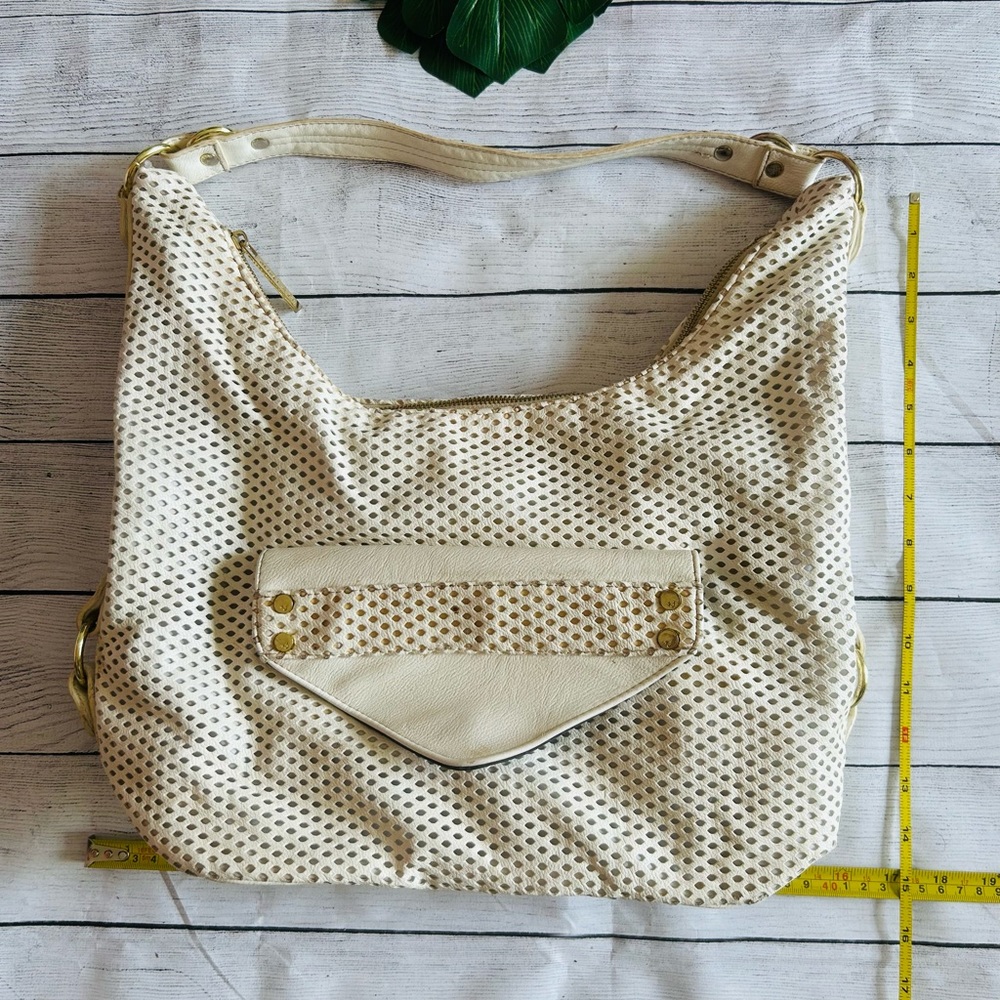 Olivia+Joy Women’s Cream Faux Leather Cut Out Perforated Hobo Shoulder Bag - Picture 8 of 8